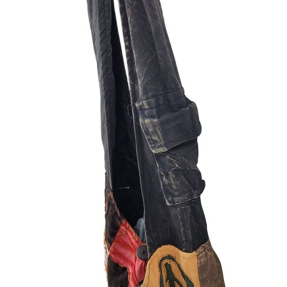 Handmade Black Patchwork Hobo Hippie Patchwork Crossbody Sling Bag Peace - Picture 9 of 10